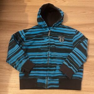 Y2K West49 Blue and Black Striped Hoodie